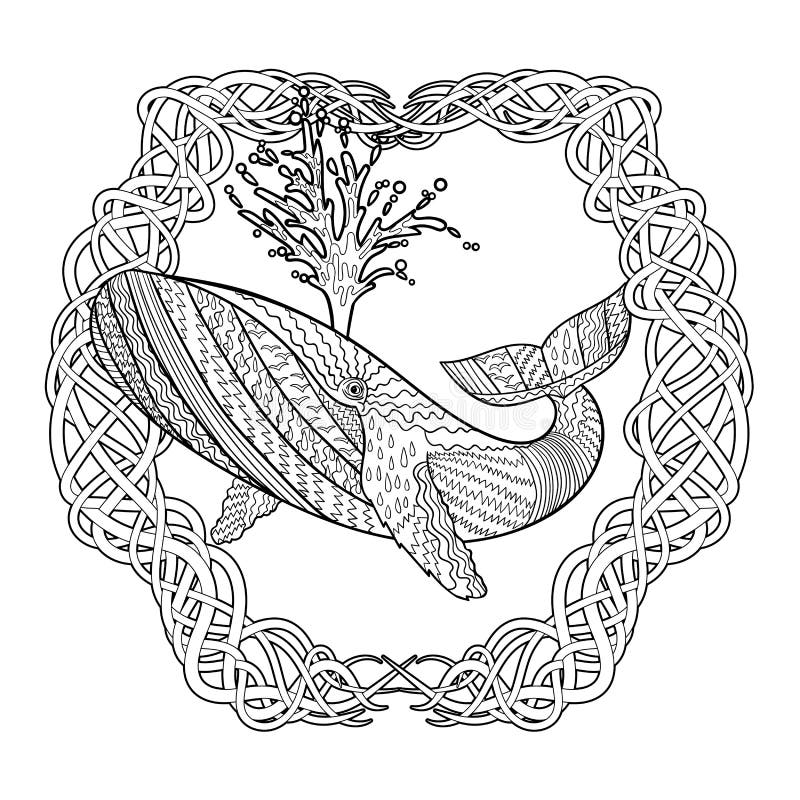Baleine de bosse tir?e par la main dans les vagues illustration libre de droits Baleine de bosse tir?e par la main dans les vagues illustration libre de droits