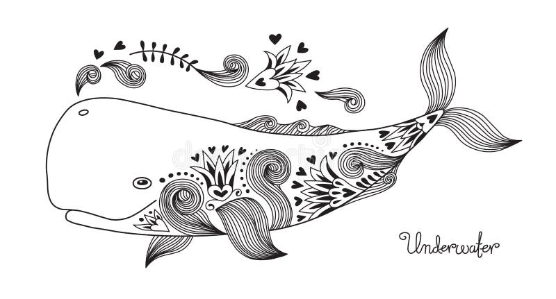 Tattoo Print Happy Whale with Patterns. Vector Illustration. Tattoo Print Happy Whale with Patterns. Vector Illustration.