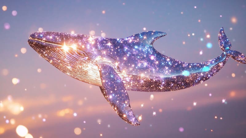 Baleine mignonne faite d'étoiles flottant dans le ciel photo stock