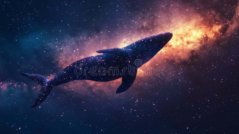 Baleine mignonne faite d'étoiles flottant dans le ciel photos libres de droits