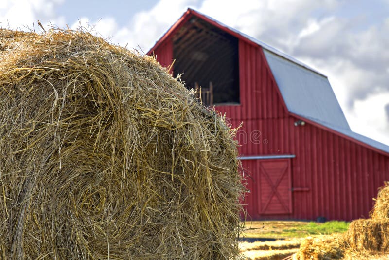 Bales of Hay by Red Barn