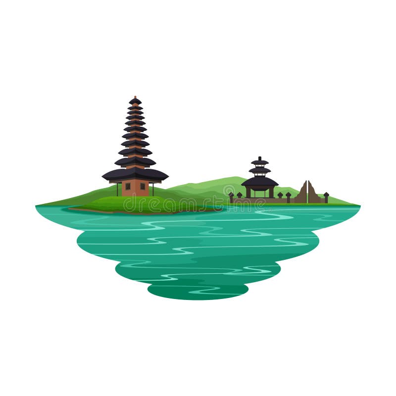 Bali Indonesien Antiker Tempel und Flusslandschaft stock abbildung