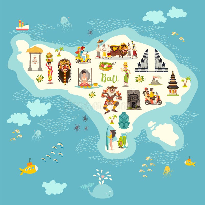 Bali mapy wektor Obrazkowa mapa Bali dla dzieci/dzieciak