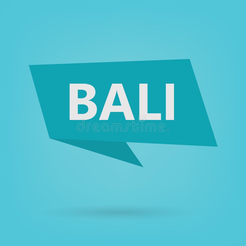 Word Bali On White Background. Bali Island With Palm Tree In The Ocean