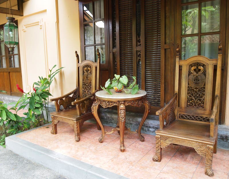 Balinese Furniture On Patio Stock Image - Image of decor 