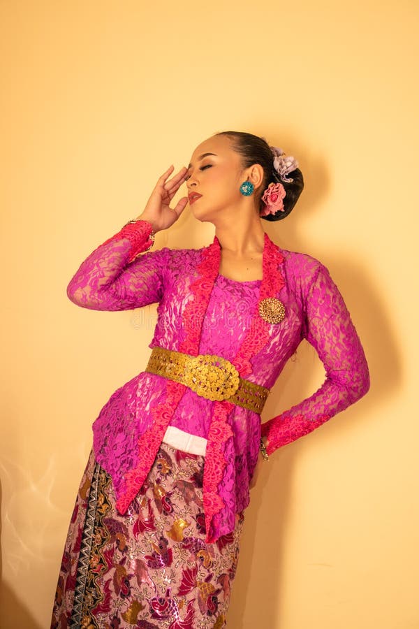 Balinese Woman Wearing A Pink Dress Called Kebaya From Indonesia S Traditional Dresses Stock