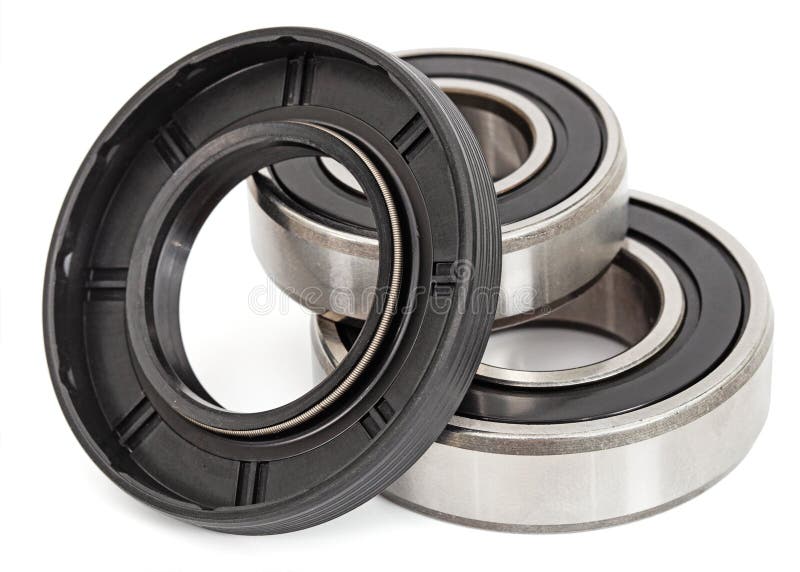 Ball Bearings and Oil Seal, Isolated on White Background Stock Photo
