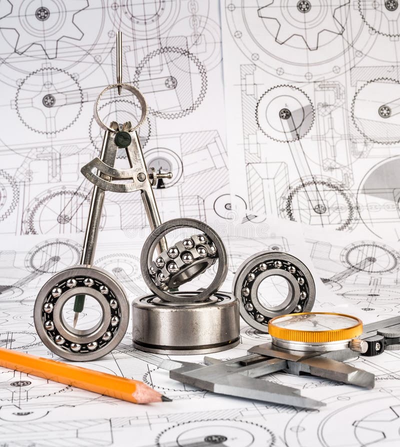 Ball Bearings On Technical Drawing Stock Photo Image of background