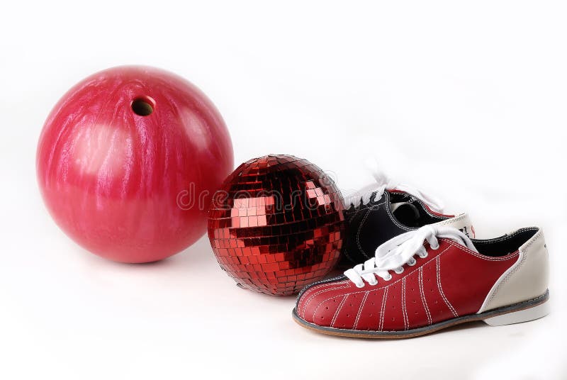 Closeup Of Bowling Shoes And Neon Green Ball Stock Photo