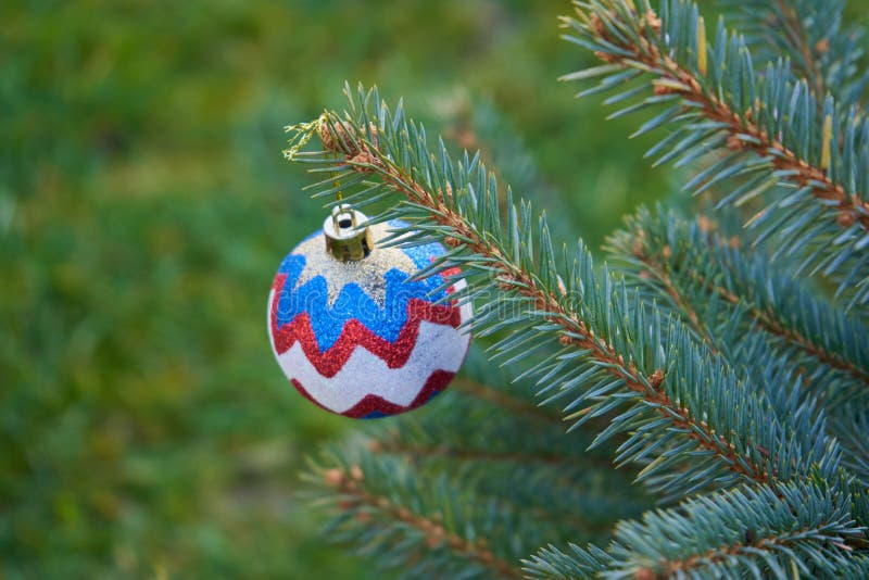Ball on a Christmas Tree in the Yard,warm Christmas Day Hanging One