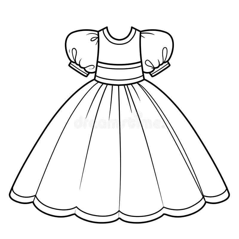 Ball Gown with Lush Skirt Outfit Outline for Coloring on a White Stock ...