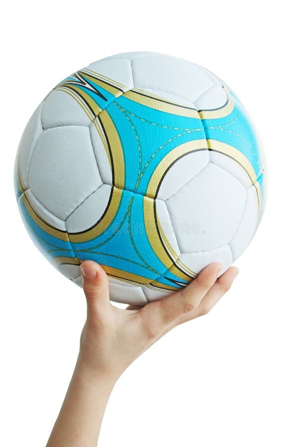 Hand with soccer ball stock photo. Image of small, white 3735304