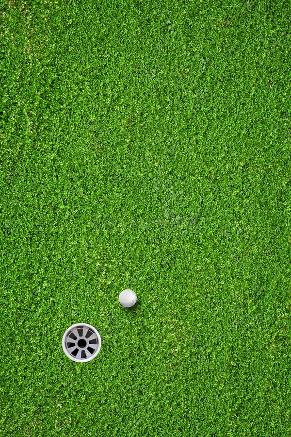 The ball at the hole on the golf course