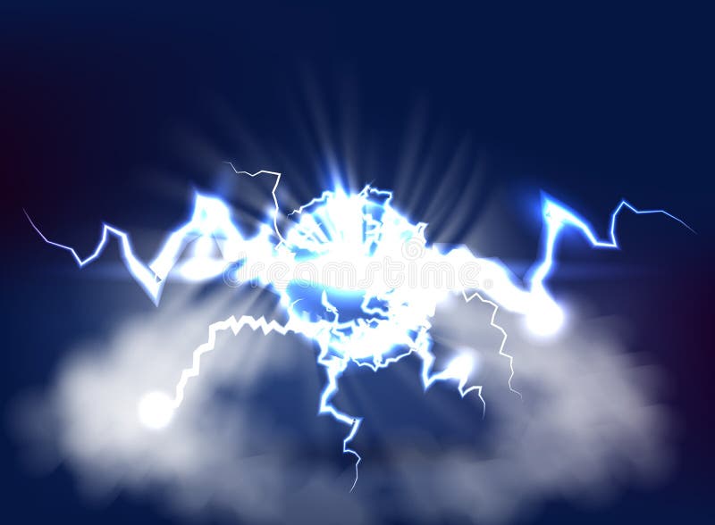 Ball Lightning. Electric Vector Lightning Flash Explosion, Electrical
