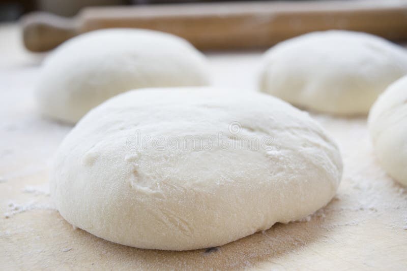 Ball of Pizza Dough with Flour on a Table Stock Photo Image of bread