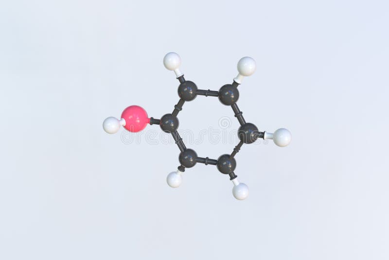 Molecule of Phenol, Isolated Molecular Model. 3D Rendering Stock