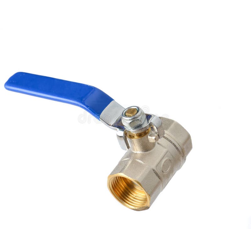 Ball Valve with Blue Handle Isolated on White Background. Stock Image