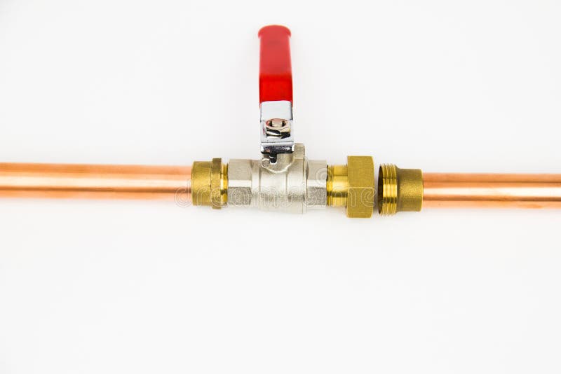 The Ball Valve and Copper Pipe Stock Photo - Image of plumbing