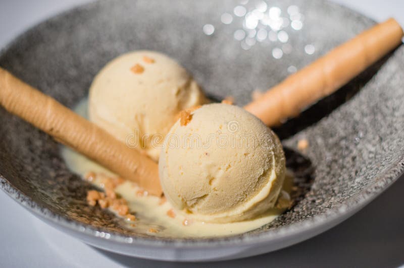 Ball of vanilla ice cream stock photo. Image of snack 122726908