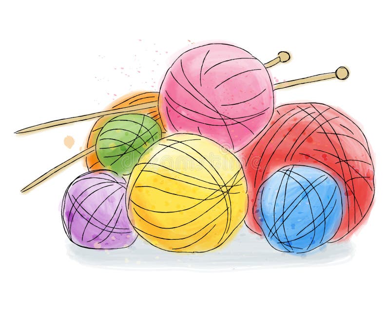 Ball of Wool Doodle Watercolor Stock Vector - Illustration of hobby ...