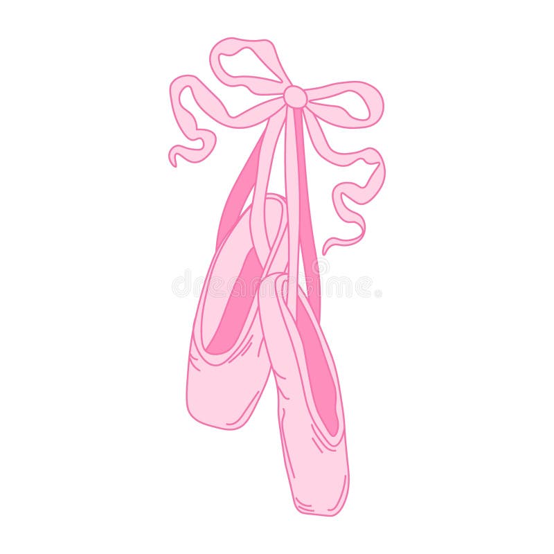 Ballerina pointe shoes with bow. Female pink ballet slippers for classic elegant dance vector illustration
