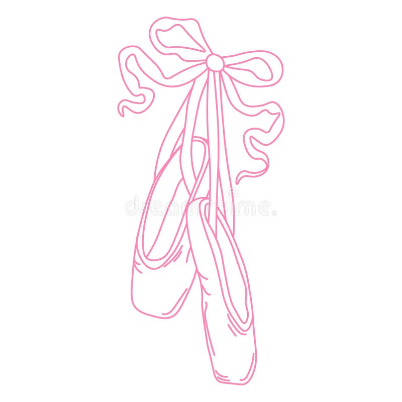 Ballerina pointe shoes with bow. Female pink ballet slippers for classic elegant dance stock illustration