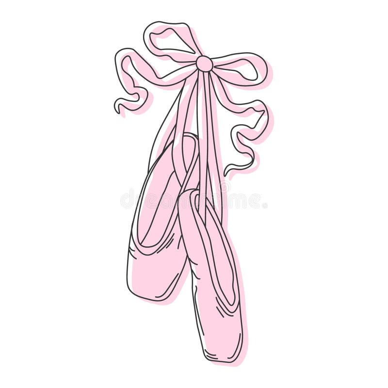 Ballerina pointe shoes with bow. Female pink ballet slippers for classic elegant dance stock illustration