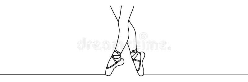 Ballerina S Feet in Pointe Shoes. World Ballet Day. One Line Drawing