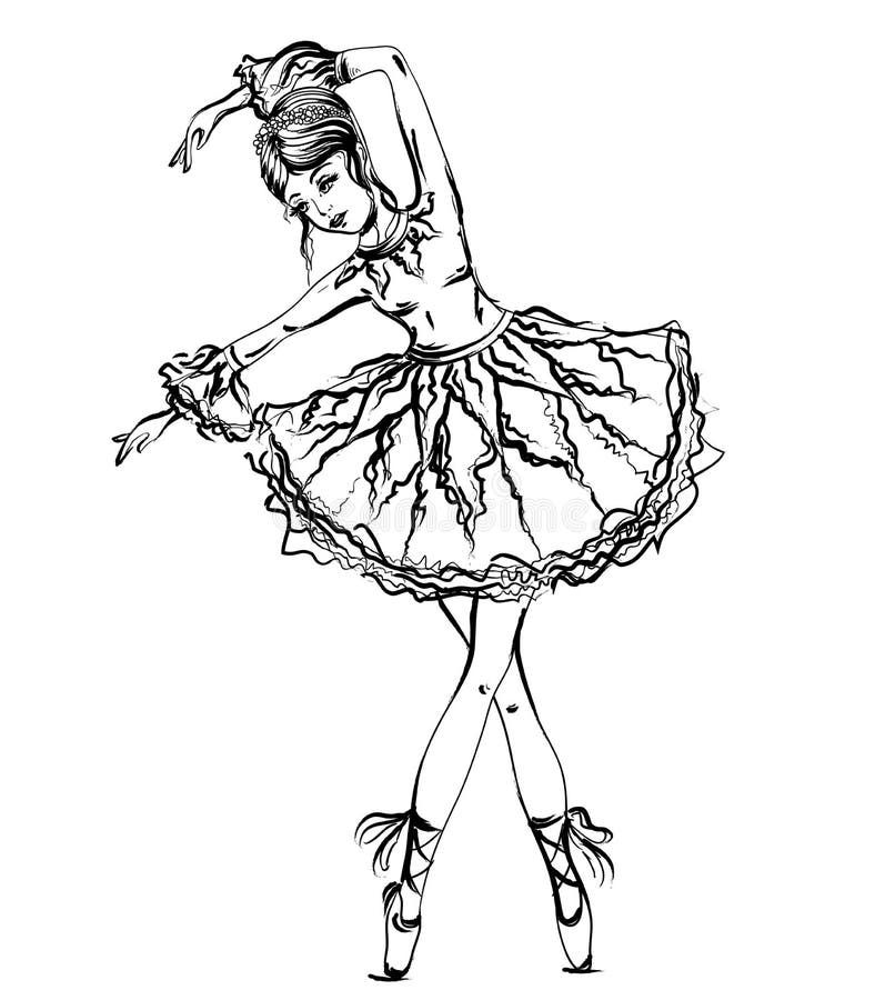 Ballerina. Vintage Black and White Hand Drawn Vector Illustration Stock ...