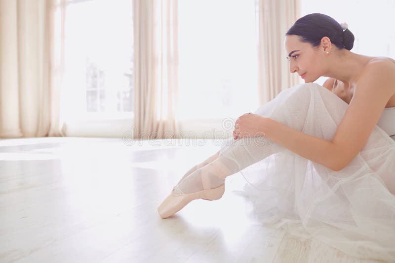 Ballerina Dancing in a Studio on Background Window. Stock Image - Image ...