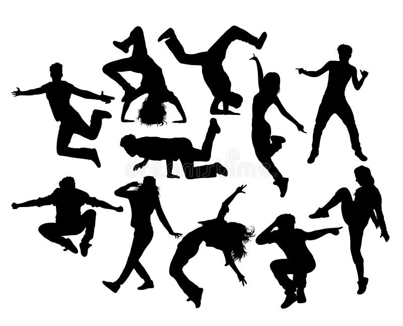 Ballerino hip-hop, maschio ed azione femminile e siluette di attività