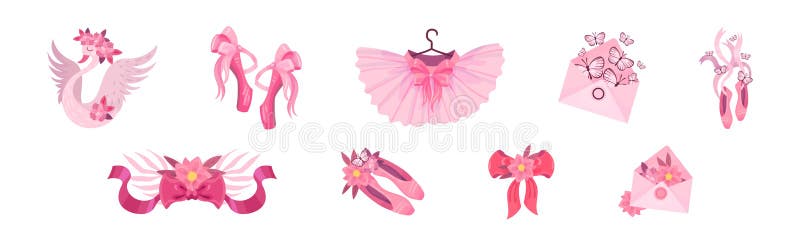 Ballet Accessories with Swan, Bow, Tutu Skirt, Flower and Pointe-shoes ...