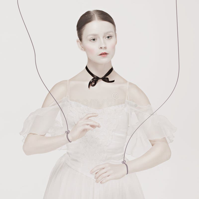 Ballet Dancer As Puppet Dancing Over White Background Stock Image Image of aerobics, grace