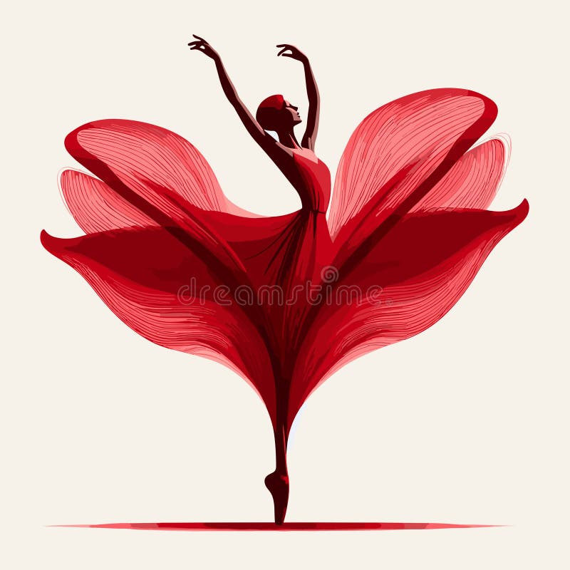 Ballet Dancer in a Red Floral Dress. Vector Illustration of Ballerina ...
