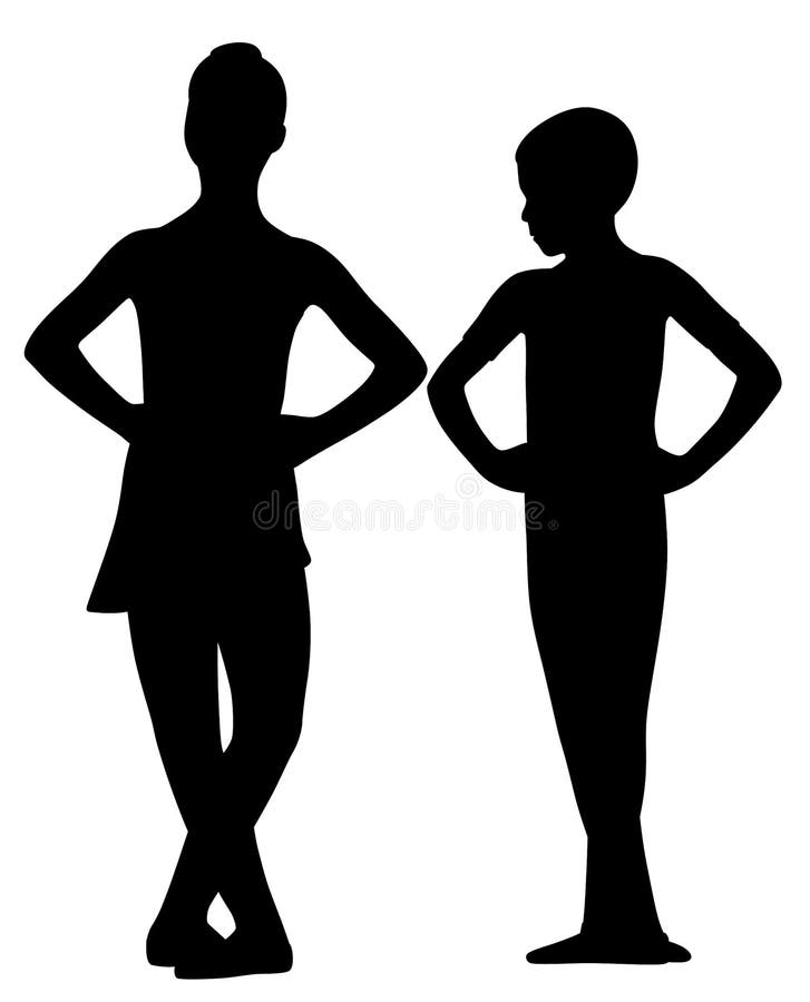 Ballet dancers girl and boy standing with crossed legs