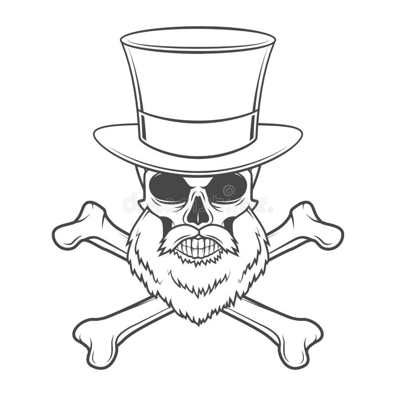 Ballingsschedel met baard, hoge hoed en dwarsbeenderen vector illustratie Ballingsschedel met baard, hoge hoed en dwarsbeenderen vector illustratie