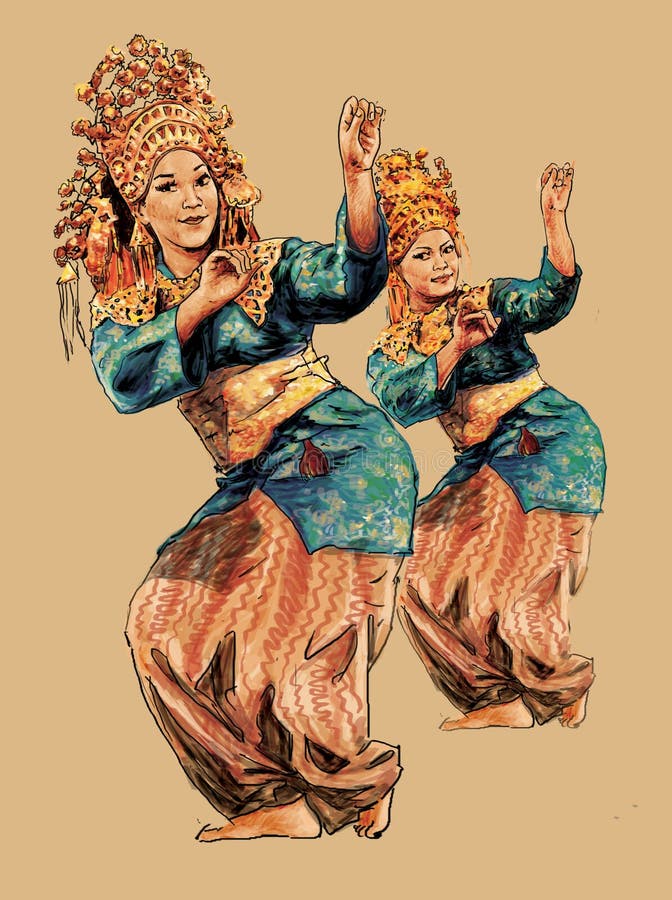 Ballo tradizionale Makan Sirih Riau Indonesia illustrazione di stock Ballo tradizionale Makan Sirih Riau Indonesia illustrazione di stock