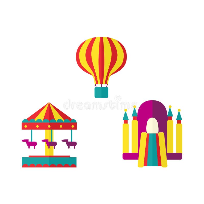 Ballon, bouncykasteel en de reeks van het carrouselpictogram vector illustratie Ballon, bouncykasteel en de reeks van het carrouselpictogram vector illustratie