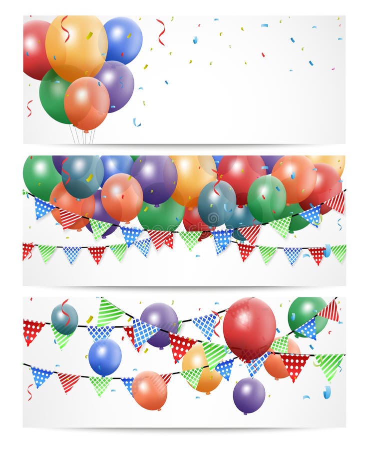 Illustration of Colorful Birthday Balloon on white Banner. Illustration of Colorful Birthday Balloon on white Banner