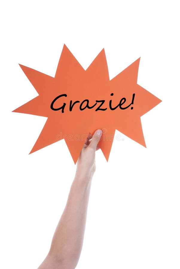 Ballon orange de la parole avec l'Italien Grazie image stock Ballon orange de la parole avec l'Italien Grazie image stock