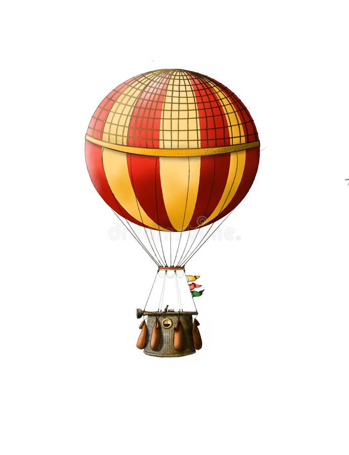 Ballon Volant Avec Panier En Osier Illustration Stock - Illustration du  bille, vert: 251429947