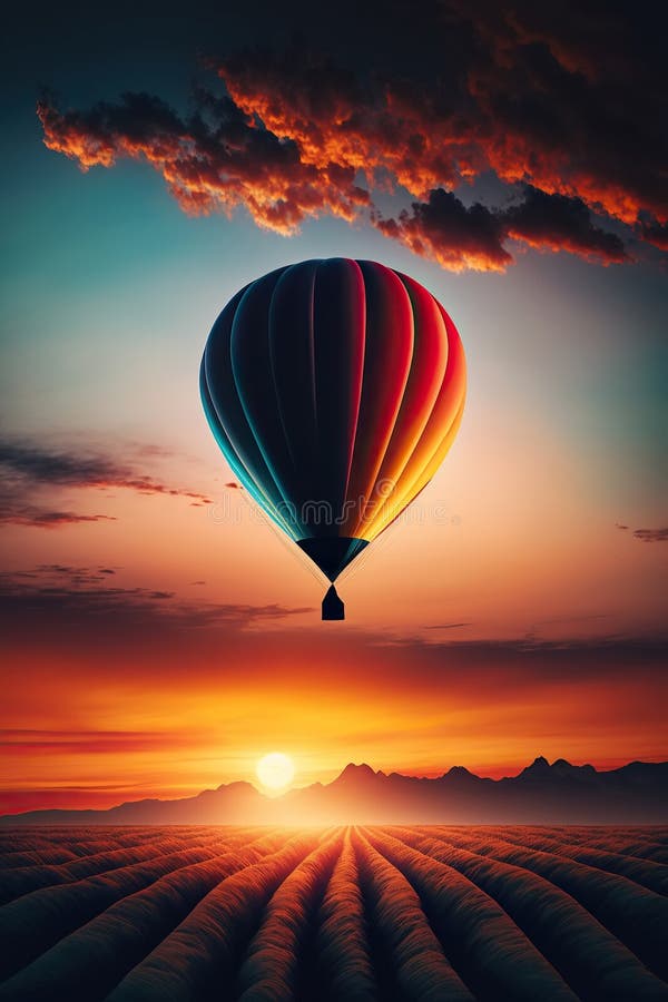 Ballon Volant Dans Le Ciel Sur Fond De Coucher De Soleil