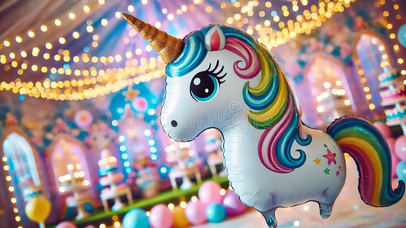 Ballong formad som en söt unicorn mot en ljusdimmig, suddig bakgrund vektor illustrationer
