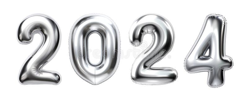 2024 Ballons D'argent Isolés Sur Fond Transparent 3d Chiffres Illustration  Rendu Pour La Nouvelle Année Illustration Stock - Illustration du élément,  lustré: 297547725