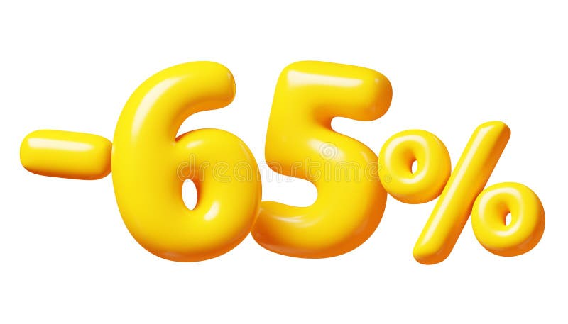 Balloon number minus fifty five percent sign for sale concept. 3d render illustration of yellow plastic glossy discount typography -65. Cartoon bubble element percentage off for special offer promo. Balloon number minus fifty five percent sign for sale concept. 3d render illustration of yellow plastic glossy discount typography -65. Cartoon bubble element percentage off for special offer promo.