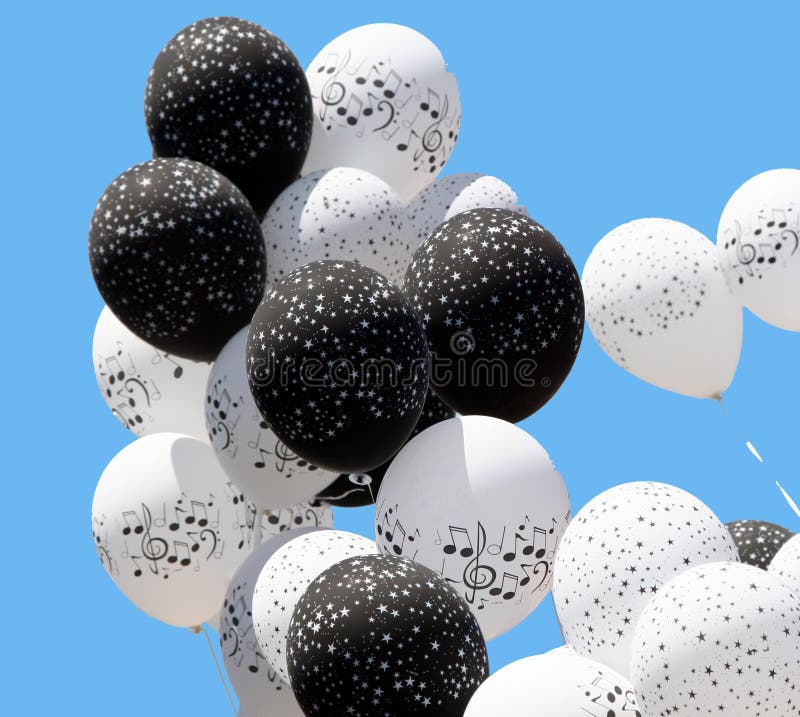 Black and White Balloons With Musical Notes. Colorful musical notes stock images, royalty-free photos and pictures