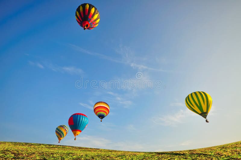 Balloon with blue sky over the green field