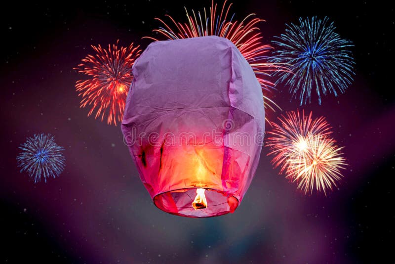 Balloon fire Sky lantern flying lanterns, hot-air balloons Lantern flies up highly in the sky. Stars backgrounds