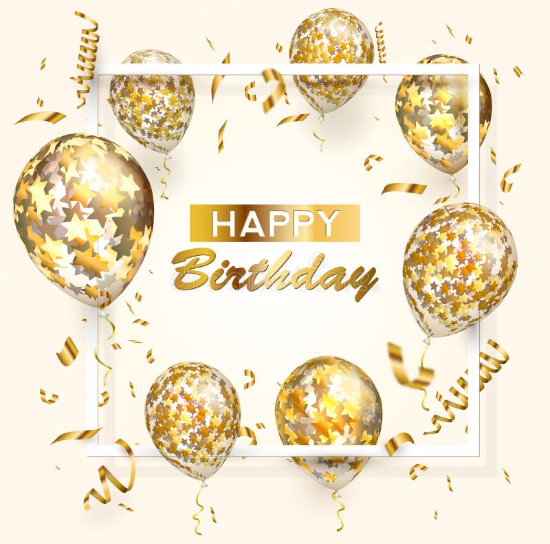 Balloon with Golden Stars on Square Realistic Frame stock illustration