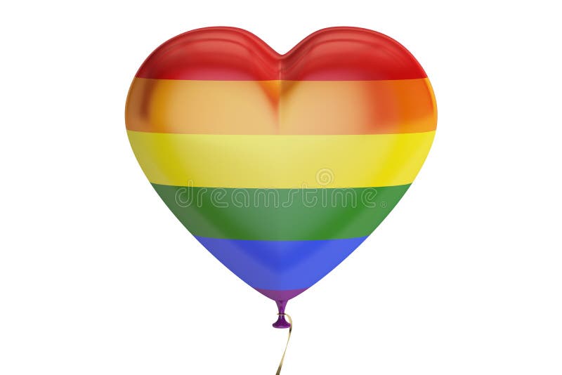 Balloon with rainbow gay pride flag in the shape of heart, 3D re.